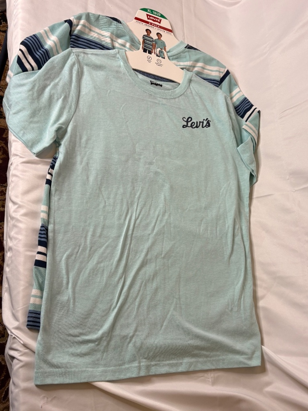 NEW Levi's Pack Of 2 Youth Tees Graphic & Stripes Teal Blue White XLarge NWT